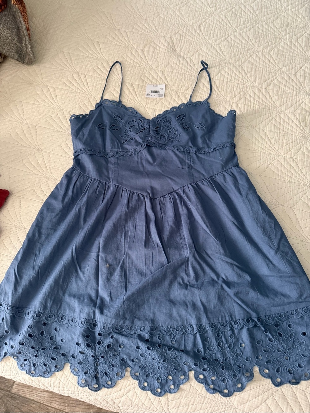 American Eagle Outfitters Blue Eyelet Mini Slip Dress